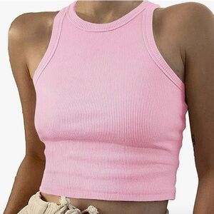 Pink Ribbed Sleeveless Crop Top, size small